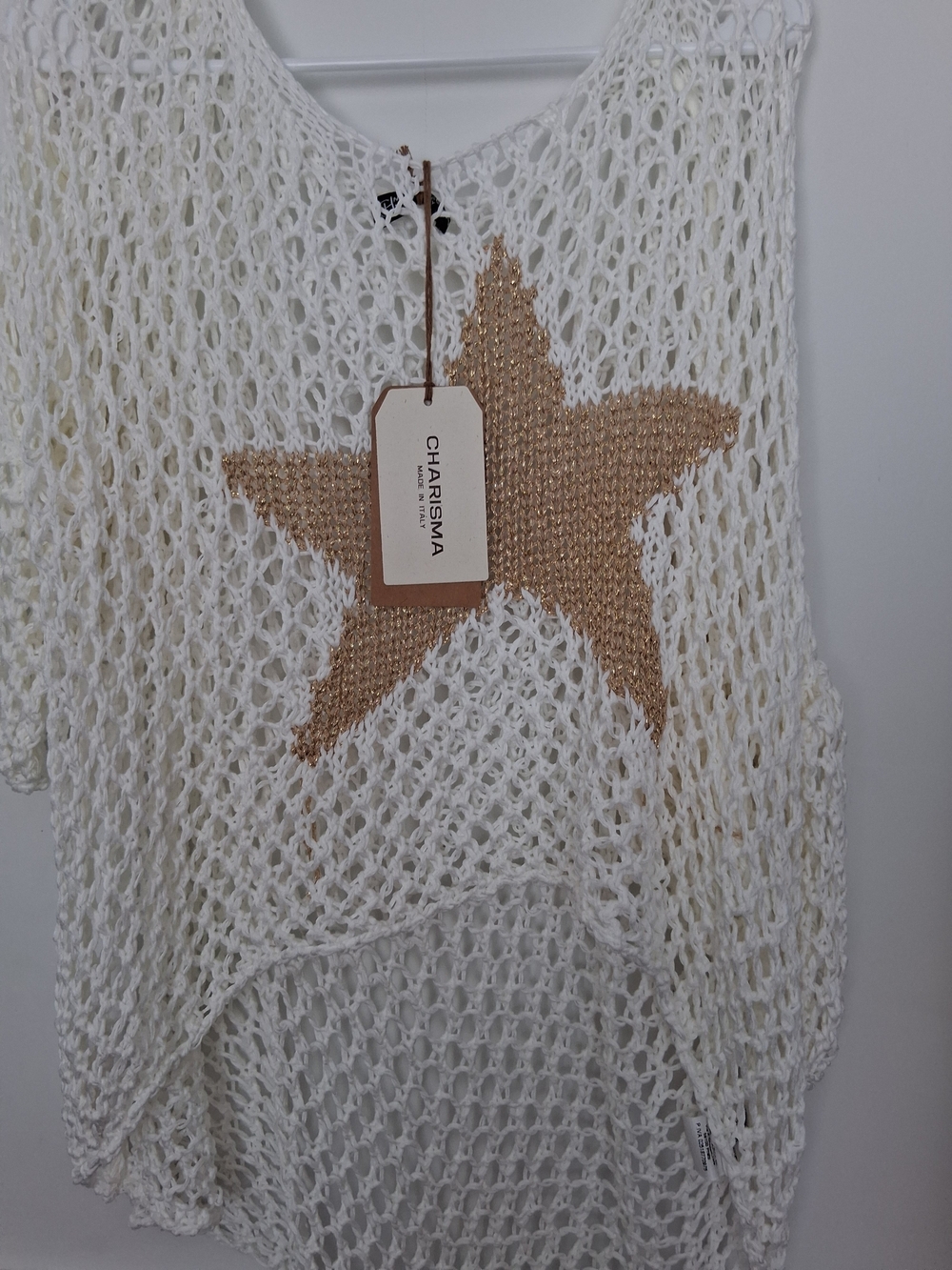 Charisma White Crochet Swim Cover-Up with Gold Star Accent